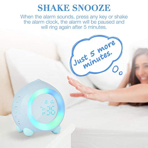 Gobesty Despertador Digital Infantil, Despertadores Infantiles para Niños Niña Reloj Despertador Infantil Digital con Luz Nocturna con Alarma Dual Función Snooze y Termómetro, Azul