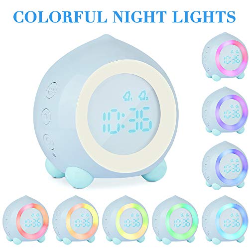 Gobesty Despertador Digital Infantil, Despertadores Infantiles para Niños Niña Reloj Despertador Infantil Digital con Luz Nocturna con Alarma Dual Función Snooze y Termómetro, Azul