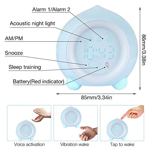 Gobesty Despertador Digital Infantil, Despertadores Infantiles para Niños Niña Reloj Despertador Infantil Digital con Luz Nocturna con Alarma Dual Función Snooze y Termómetro, Azul