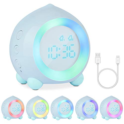 Gobesty Despertador Digital Infantil, Despertadores Infantiles para Niños Niña Reloj Despertador Infantil Digital con Luz Nocturna con Alarma Dual Función Snooze y Termómetro, Azul