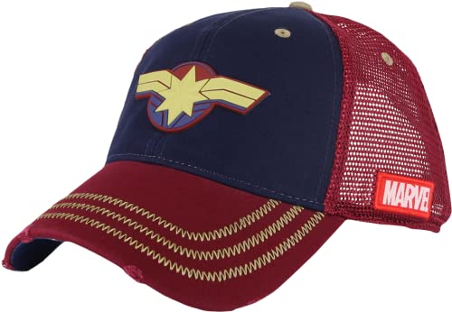 Gorra de camionero Marvel's Captain Marvel Vengadores de malla corona apenado azul y rojo