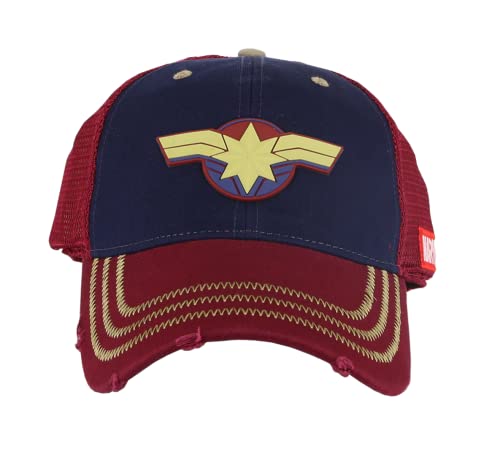 Gorra de camionero Marvel's Captain Marvel Vengadores de malla corona apenado azul y rojo