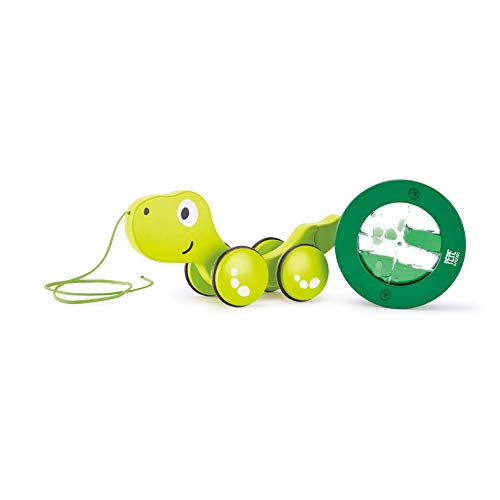 Hape Arrastre Tito la Tortuga - Tortuga de Madera con Caparazón con Remolino Juguete para Pasear para Niñas y Niños Pequeños, Verde