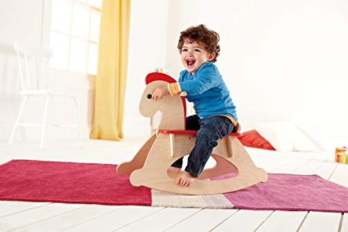 Hape Caballito balancín Crece Conmigo, Caballo Balancín de Madera para Niños y Niñas, Poni para Montarse y Balancearse con Respaldo y Barandilla Ajustables