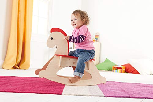 Hape Caballito balancín Crece Conmigo, Caballo Balancín de Madera para Niños y Niñas, Poni para Montarse y Balancearse con Respaldo y Barandilla Ajustables