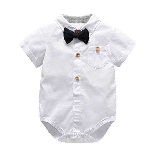 Happy Cherry - Traje Algodón Bebés Niños Boda Fiesta Ropa Bautismo Recién Nacidos Verano Pantalones Cortos con Tirantes Pajarita para Bebés de 12-18 Meses -Gris