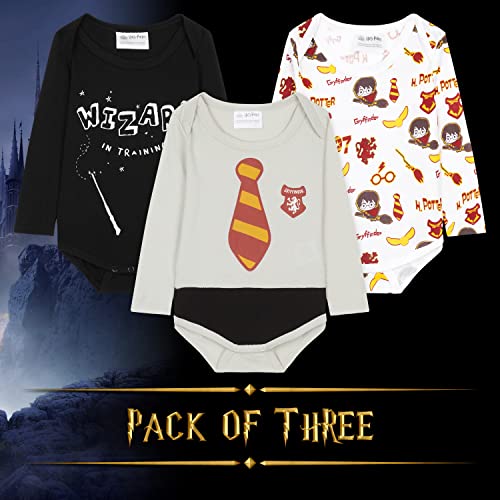 HARRY POTTER Body Bebe Manga Larga, Ropa Bebe 100% Algodón, Regalos Bebe Recien Nacido Pack de 3 (3-6 Meses)