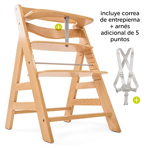 Hauck Alpha Plus - Trona evolutiva madera - Trona bebe con arnés y cojín - Trona convertible - - Natur Nordic Grey