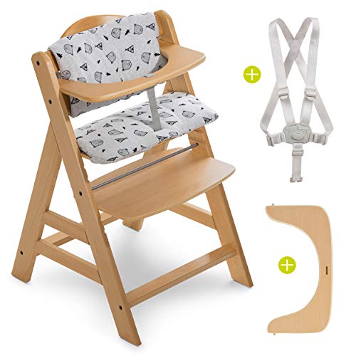 Hauck Alpha Plus - Trona evolutiva madera - Trona bebe con arnés y cojín - Trona convertible - - Natur Nordic Grey