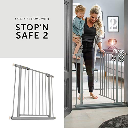 Hauck Barrera de Seguridad de Niños para Puertas y Escaleras Stop N Safe 2 Safety, Sin Agujeros, 75 - 80 cm, Extensible con Extensiones por Separado, Metal y Madera, Gris