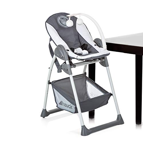 Hauck Disney Trona Evolutiva Sit N Relax, Hamaquita para Bebes de Nacimiento hasta 9 kg, Silla Reclinable para Niños hasta 15 kg, Regulable en Altura, Plegable, Ruedas, Arco Móvile, Mesa, Gris