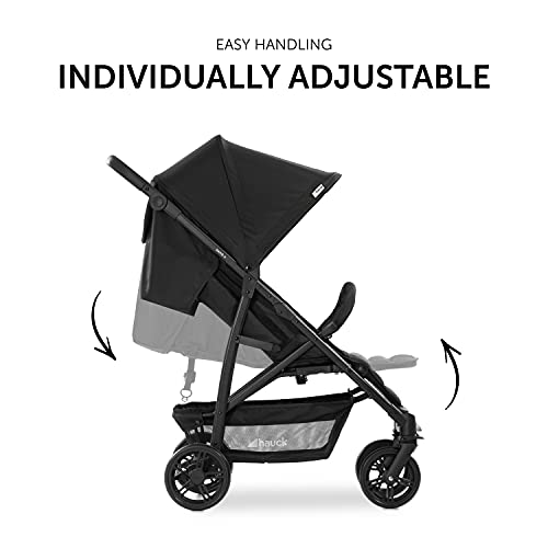 Hauck Rapid 4 - Silla de paseo, soporta un peso hasta 25 kg, rápidamente plegable, Compacto, Altura ajustable, Posición acostada desde el nacimiento, Cesta de la compra grande, Negro