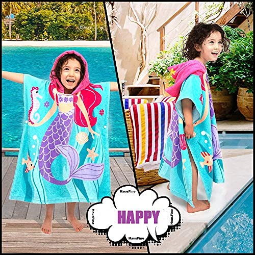 HausFine Poncho albornoz con Capucha de playa y piscina, Toalla Poncho de baño con Capucha Para Niñas Niños Bebé 100% Algodón (B, 60 x 80 CM)