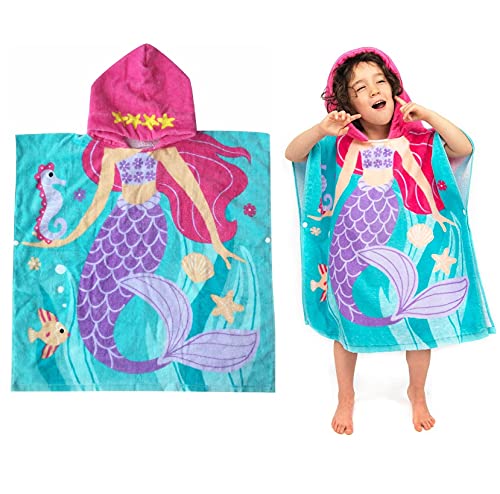 HausFine Poncho albornoz con Capucha de playa y piscina, Toalla Poncho de baño con Capucha Para Niñas Niños Bebé 100% Algodón (B, 60 x 80 CM)