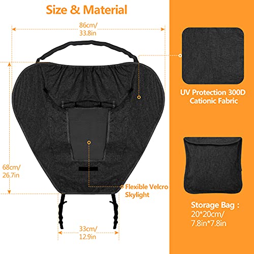 Hianjoo Parasol para Cochecito, Sombrilla Carrito Bebe Universal, Impermeable Funda para Cochecito Anti-UV 50+ Capota Carrito Función de Persiana Enrollable, Negro