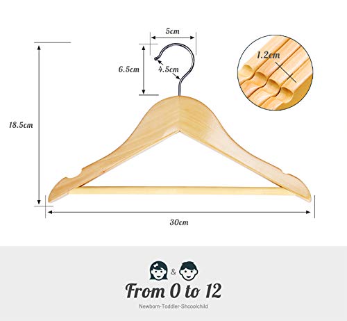 Homewit - Perchas de madera para niños. Set de 24 perchas de madera maciza de 30 cm (Schima superba) con ranuras en la zona de los hombros, gancho giratorio de 360 grados, para ropa de bebé y de niño