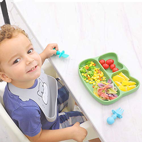 Homvik Plato de Silicona con Ventosa para Bebé Mantel Individual para Bebé Niños Plato Antideslizante Plato de Alimentación para BLW（Verde）