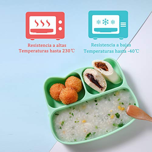 Homvik Plato de Silicona con Ventosa para Bebé Mantel Individual para Bebé Niños Plato Antideslizante Plato de Alimentación para BLW（Verde）