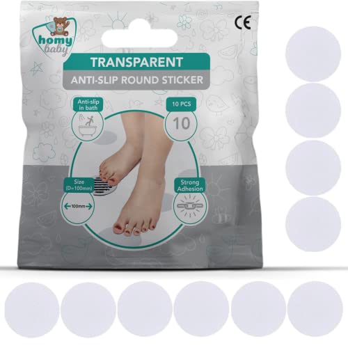 HOMYBABY Pegatinas Antideslizantes [10pcs] - Adhesivos redondos antideslizantes bañera, ducha y escalera - Transparentes (100 x 100mm) - Alfombra bañera adultos y niños