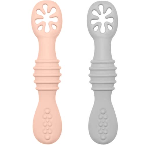 HOMYBABY® Precucharas bebe silicona - Cuchara BLW aprendizaje antibacteriana - Pack de 2 pre cucharas ergonómicas para bebe - Precucharas de aprendizaje para bebés en 2 etapas desde 6 meses (Set B)