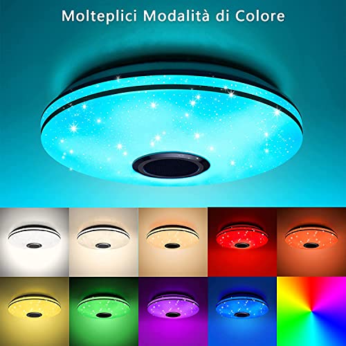 Honganrunli 36W Lámpara de techo led regulable,altavoz con Bluetooth, Plafon Led Techo RGB con aplicación a distancia, música Lampara Techo Luz inteligente con Remote para dormitorio habitación niños