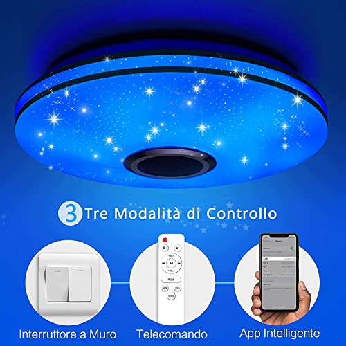 Honganrunli 36W Lámpara de techo led regulable,altavoz con Bluetooth, Plafon Led Techo RGB con aplicación a distancia, música Lampara Techo Luz inteligente con Remote para dormitorio habitación niños