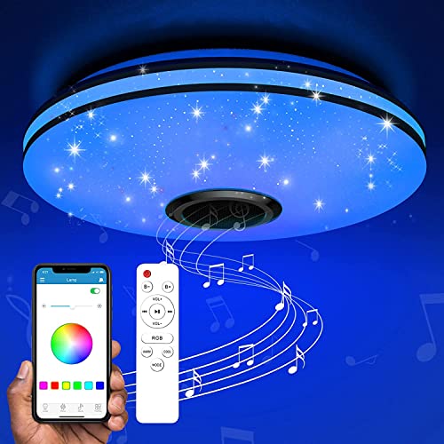 Honganrunli 36W Lámpara de techo led regulable,altavoz con Bluetooth, Plafon Led Techo RGB con aplicación a distancia, música Lampara Techo Luz inteligente con Remote para dormitorio habitación niños