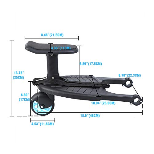 Honhill Mini Buggy Board con asiento Cochecito para el Segundo niño Pedal Auxiliar Conector extraíble Asiento y montaje (azul)