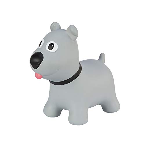 Hoppimals Tootiny, Juguete Hinchable para Saltar y Jugar para Niños Mayores de 1 año, Perro Gris, Bomba Incluida en Nuestra Caja Regalo. Juguete Duradero Incentivar y Ayudar a Andar.