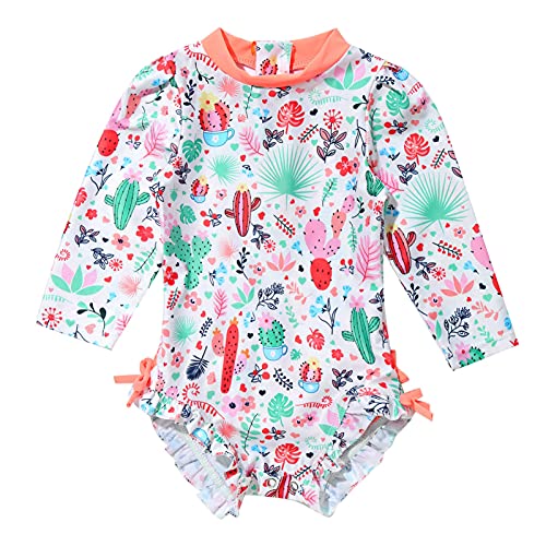 IEFIEL Traje de Baño Una Pieza Manga Larga Anti UV para Bebé Niña 0-24 Meses Bañador con Volantes Protección Solar Ropa de Natación Swimsuit Naranja 0-3 Meses