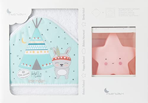 Interbaby - Capa de baño tipi oso blanco verde con lámpara estrella, unisex