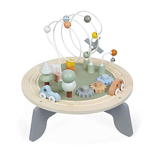 Janod - Mesa de Actividades de Madera Sweet Cocoon - Mesa Multiactividades Primera Edad - Habilidades Motoras Finas - Patas Antideslizantes - Pintura al Agua - Certificado FSC - Desde 1 Año, J04402