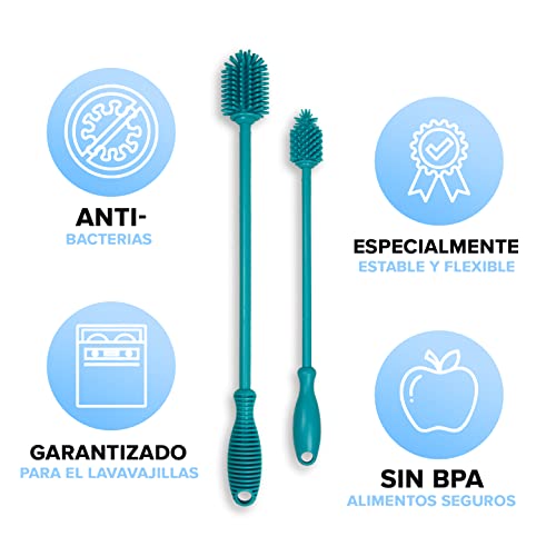 JAWAonline Juego de cepillos para fregaderos - Cepillo para botellas de silicona suave y sin arañazos - Cepillo limpiador de botellas flexible - Cepillo para botellas de primera calidad