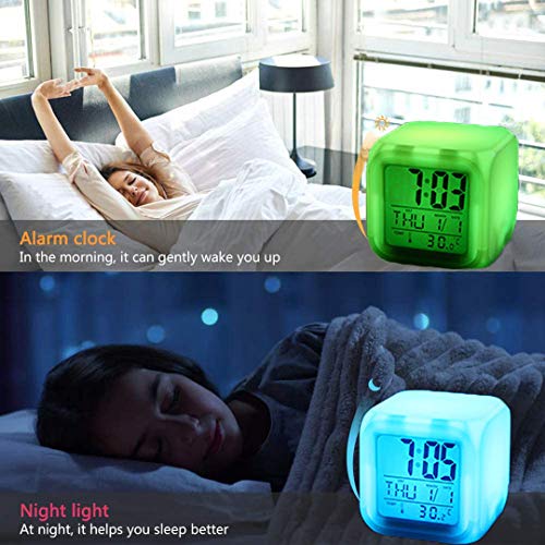 JCYY Anime Despertador Infantil Digital Inalámbrico,con 7 Color luz LED de Noche,Fecha Temperatura,Snooze,Carga USB o Pilas,8 Tonos de Llamada, 12/24 Horas Ajustables