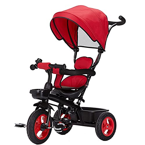 JHDPH3 Cochecito de Triciclo for niños Durante 1-3 años de paseante con Pliegue Compacto, Recline de múltiples Posiciones, Dosel con Visor de Sol salpicada y más Silla (Color : Rosso)