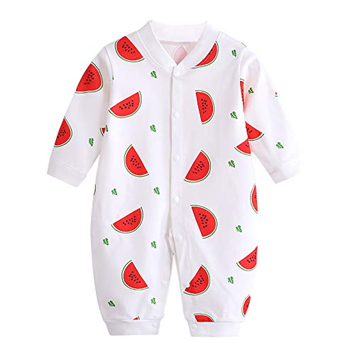 JinBei Pelele Bebé Niñas Mameluco Algodon Pijama Sleepsuit Recien Nacido Mamelucos Manga Larga Mono Caricatura Trajes Pijamas, Impresión de Sandía Roja 6-9 Meses