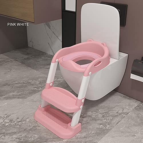 JINGLING Orinal de entrenamiento para aprender a ir al baño, con escalera, reposabrazos acolchado de poliuretano, para niños de 2 a 7 años