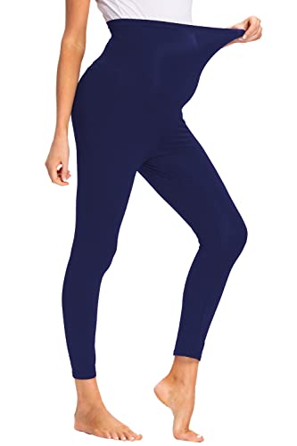 JMITHA Leggings para Premamá Largos, Algodón Super Cómodas Polainas de Maternidad Ropa Deporte Embarazo Pantalones Mujer Elástico Opaco Cintura Alta Polainas Maternidad Delgada (Azul, S)