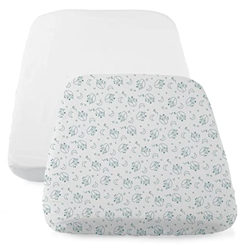 Juego de Sábanas Bajeras Compatibles con Chicco Next2Me, 2 Piezas, 50 x 83 cm, Algodón, 2 Sábanas Minicuna con Bordes Elásticos, Accesorios Recién Nacido +0 Meses, Blanco y Gris Zorro