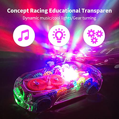 Juguete de Coche con Luces y Música Transparente para niños Coche de Engranaje Juguete Educativa Creativa Regalo Juguete para niños