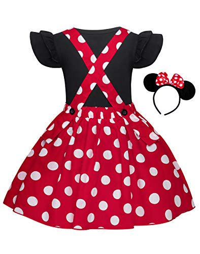 Jurebecia Recién Nacida Tutú Primer Cumpleaños 3 Piezas Trajes Mameluco Falda niñas Vestido de Lunares + Mini Mouse Ears Diadema Mangas Cortas