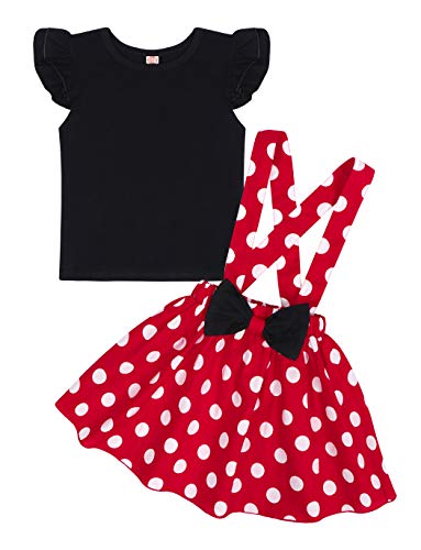 Jurebecia Recién Nacida Tutú Primer Cumpleaños 3 Piezas Trajes Mameluco Falda niñas Vestido de Lunares + Mini Mouse Ears Diadema Mangas Cortas