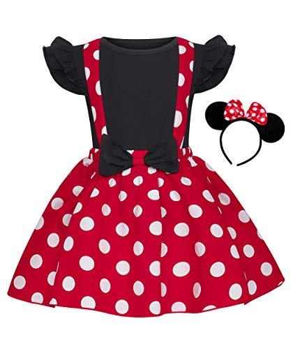 Jurebecia Recién Nacida Tutú Primer Cumpleaños 3 Piezas Trajes Mameluco Falda niñas Vestido de Lunares + Mini Mouse Ears Diadema Mangas Cortas