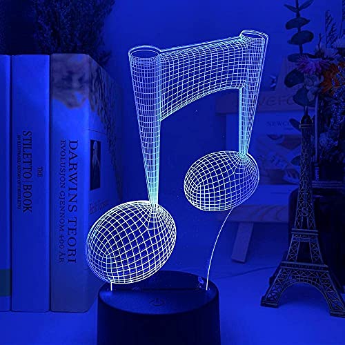 JYDNBGLS Luz de noche 3D para niños, acrílico 3D ilusión bebé noche luz musical nota holograma led sensor táctil colorido USB batería lámpara de noche