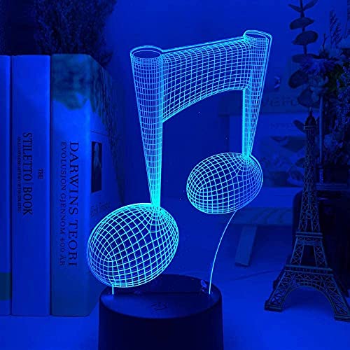 JYDNBGLS Luz de noche 3D para niños, acrílico 3D ilusión bebé noche luz musical nota holograma led sensor táctil colorido USB batería lámpara de noche