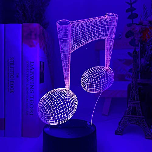 JYDNBGLS Luz de noche 3D para niños, acrílico 3D ilusión bebé noche luz musical nota holograma led sensor táctil colorido USB batería lámpara de noche