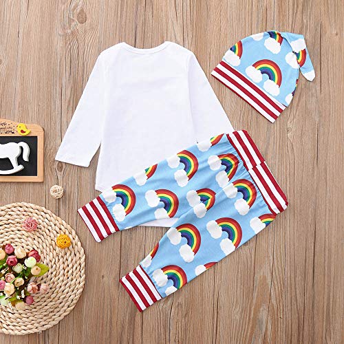 K-youth Conjuntos Bebe Niña Letras Arco Iris Estampado Body Bebe Manga Larga Monos Mameluco Ropa Bebe Recien Nacido Niña Invierno Niño Tops + Pantalones + Sombrero(Blanco-1, 0-3 Meses)