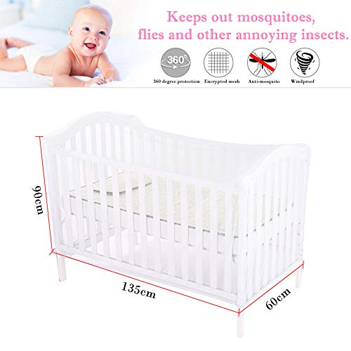 KBNIAN Mosquitera para Cuna Mosquitera para Bebé 135x60cm Mosquitera Cuna de Viaje Portátil Mosquitero para Cuna Colecho Mosquitera de Cama de Bebe para Prevenir mosquitos e insectos - Blanca