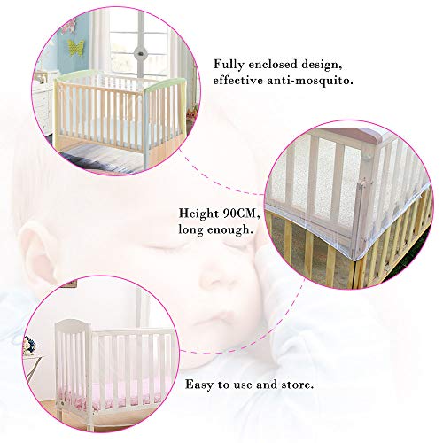 KBNIAN Mosquitera para Cuna Mosquitera para Bebé 135x60cm Mosquitera Cuna de Viaje Portátil Mosquitero para Cuna Colecho Mosquitera de Cama de Bebe para Prevenir mosquitos e insectos - Blanca