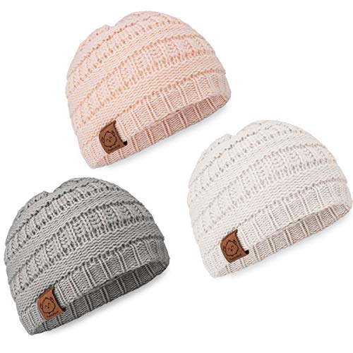 keababies Gorro De Invierno para Bebé, Paquete De 3 Manoplas De Gorro De Punto Suave para Niños, Niñas, Gorro De Invierno para Bebés Y Niñas, Gorro De Invierno para Bebés, De 3-36 Meses (Sweet Pea)